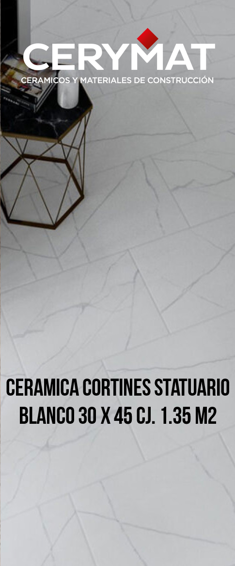 Cer. Cortines Statuario Blanco 30 x 45 Cj. 1.35 m2