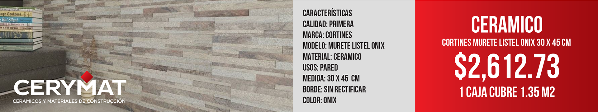 Ceramico Cortines Murete Listel Onix 30 X 45 Cj 1,35 Mt