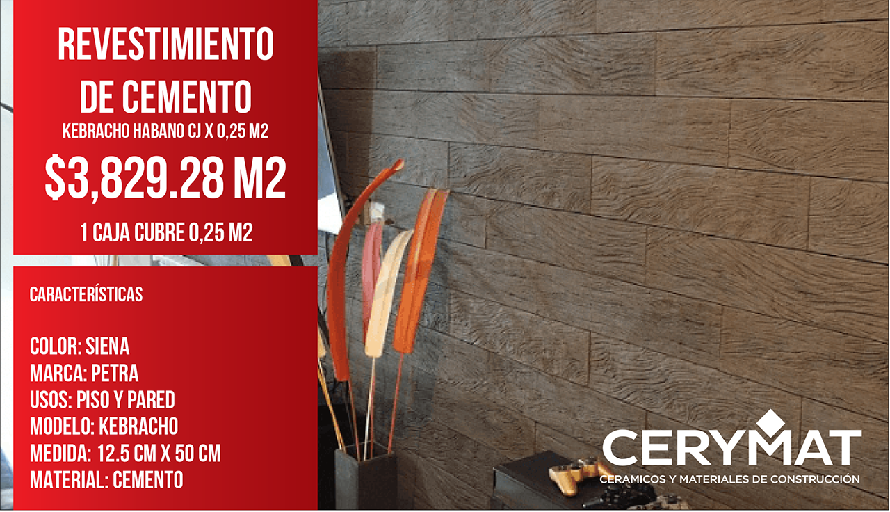 Revestimiento de cemento Kebracho Siena Cj X 0,25 M2